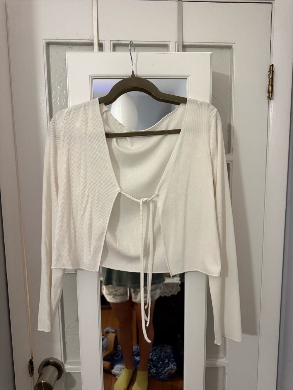 SHEIN Cream Tie-Front Cropped Cardigan